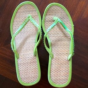 Small Heel Green Sequin Sandals 8.5 Women's